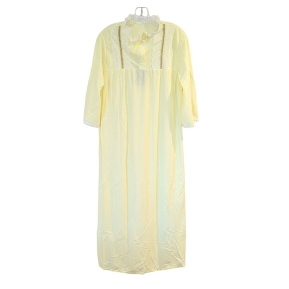VINTAGE Nwt Deadstock Flannel Nightgown L Forty-Winks Butter Yellow Lace Trim - Picture 2 of 10